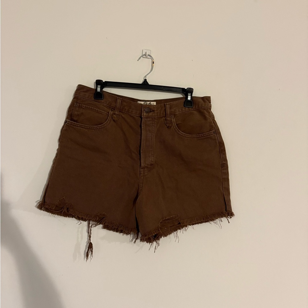 Free People - We The Free Brown Frayed Jean Shorts